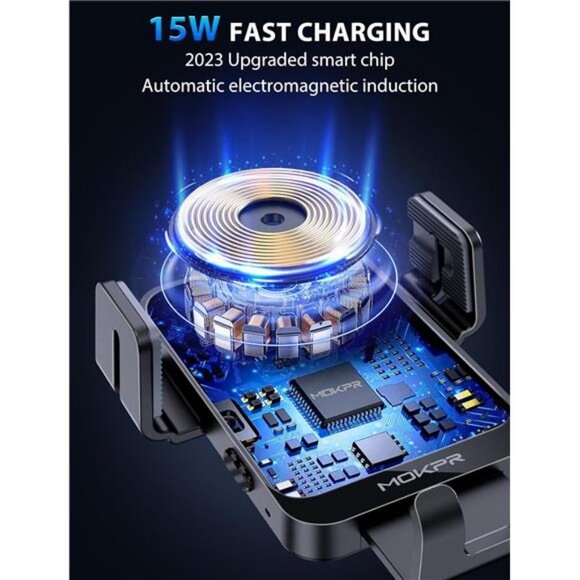 Wireless Car Charger, MOKPR 15W Fast Charging Auto-Clamping Charger Phone Mount - Picture 3 of 7